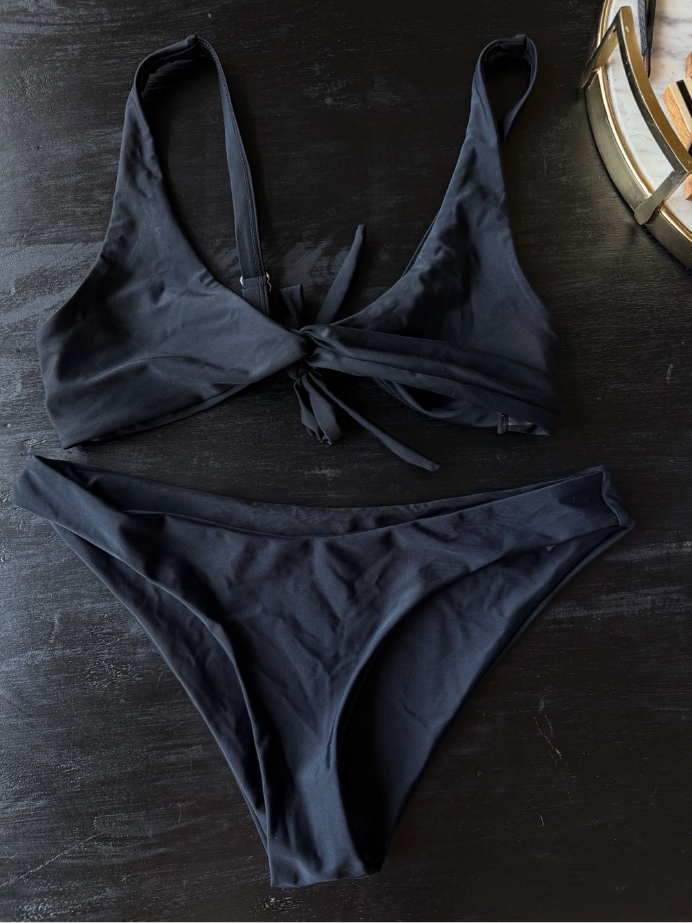 SHEIN Black Tie-Front Bikini Set